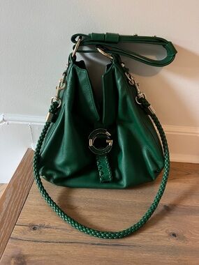 Inspired Green Leather Shoulder Bag with Braided Strap NWOT
